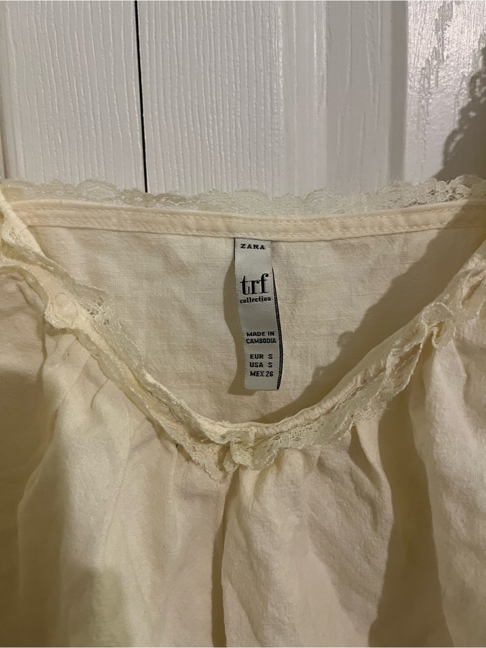 Zara brand new Cream linen blend Ruffle Lace-Trim Scoop Neck Top - Picture 4 of 5